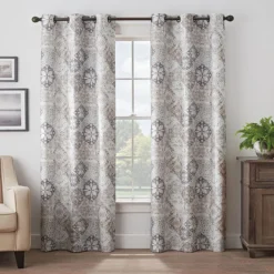 Martina Medallion Taupe Blackout Grommet Curtain Panel, (84")
