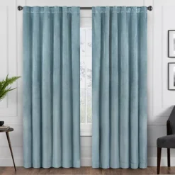 Harper Blue Velvet Blackout Rod Pocket Curtain Panel, (63")