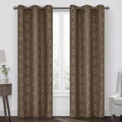 Hazel Geo Toffee Blackout Grommet Curtain Panel, (84")