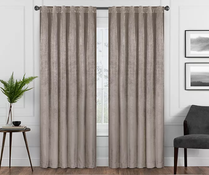 Harper Mushroom Velvet Blackout Rod Pocket Curtain Panel, (63")