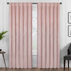 Harper Blush Velvet Blackout Rod Pocket Curtain Panel, (63")