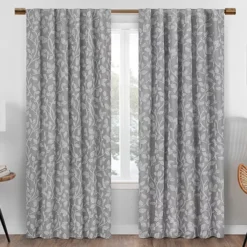 Nora Botanical Gray Blackout Rod Pocket Curtain Panel, (63")