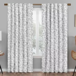Nora Botanical White Blackout Rod Pocket Curtain Panel, (63")
