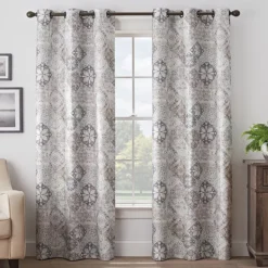 Martina Medallion Taupe Blackout Grommet Curtain Panel, (95")