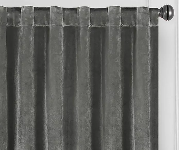 Harper Charcoal Velvet Blackout Rod Pocket Curtain Panel, (95") - Image 2