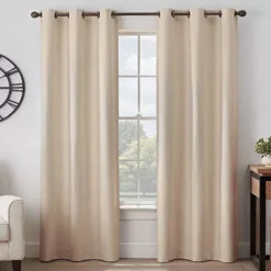 Gabriella Beige Blackout Grommet Curtain Panel, (63")
