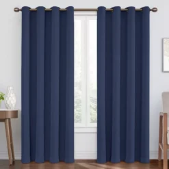 Round & Round Navy Blackout Grommet Curtain Panel, (95")
