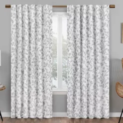 Nora Botanical White Blackout Rod Pocket Curtain Panel, (95")