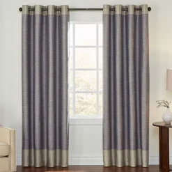 Monty Ivory & Charcoal Blackout Grommet Curtain Panel, (63")