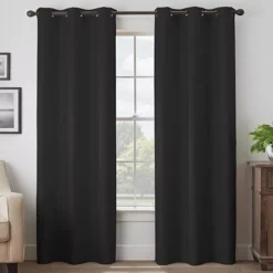 Martina Black Blackout Grommet Curtain Panel, (95")
