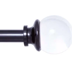 Clear Ball Glossy Black 1" Curtain Rod, (42"-120")