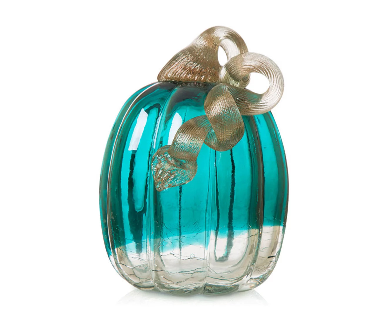 5" Turquoise Crackle Glass Pumpkin