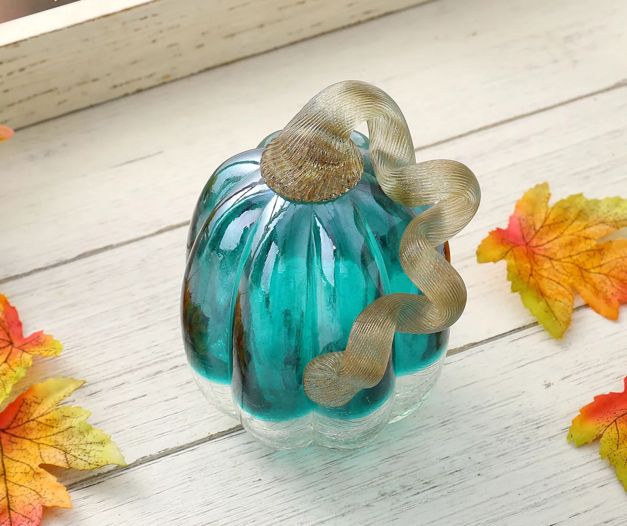 5" Turquoise Crackle Glass Pumpkin - Image 3