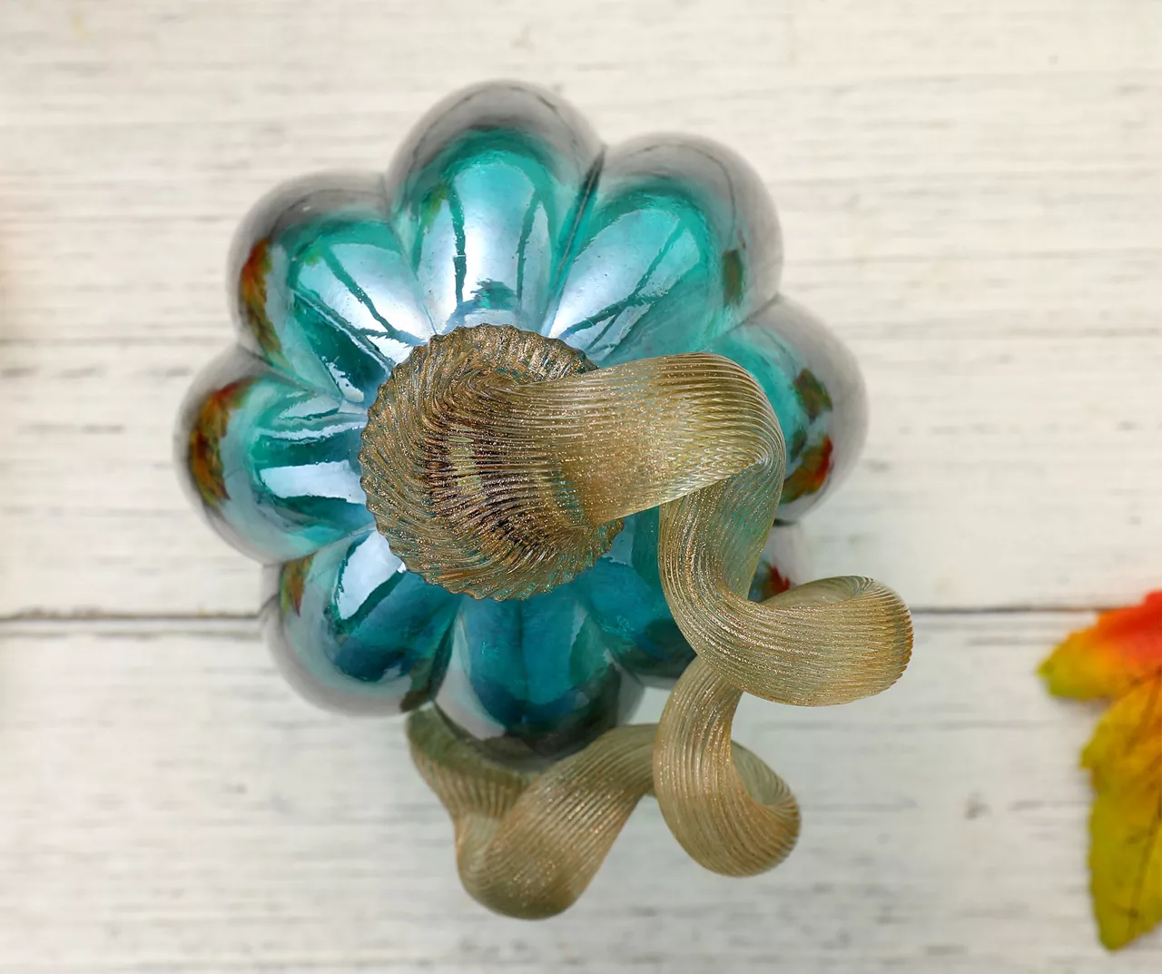 5" Turquoise Crackle Glass Pumpkin - Image 4