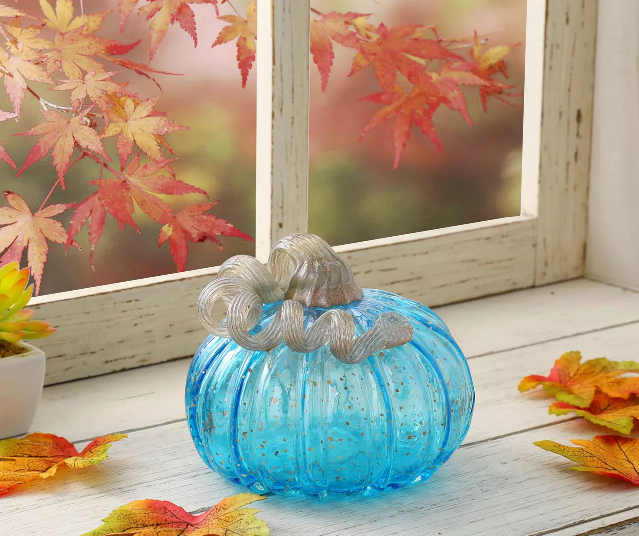 5" Blue Speckled Glass Pumpkin - Image 3
