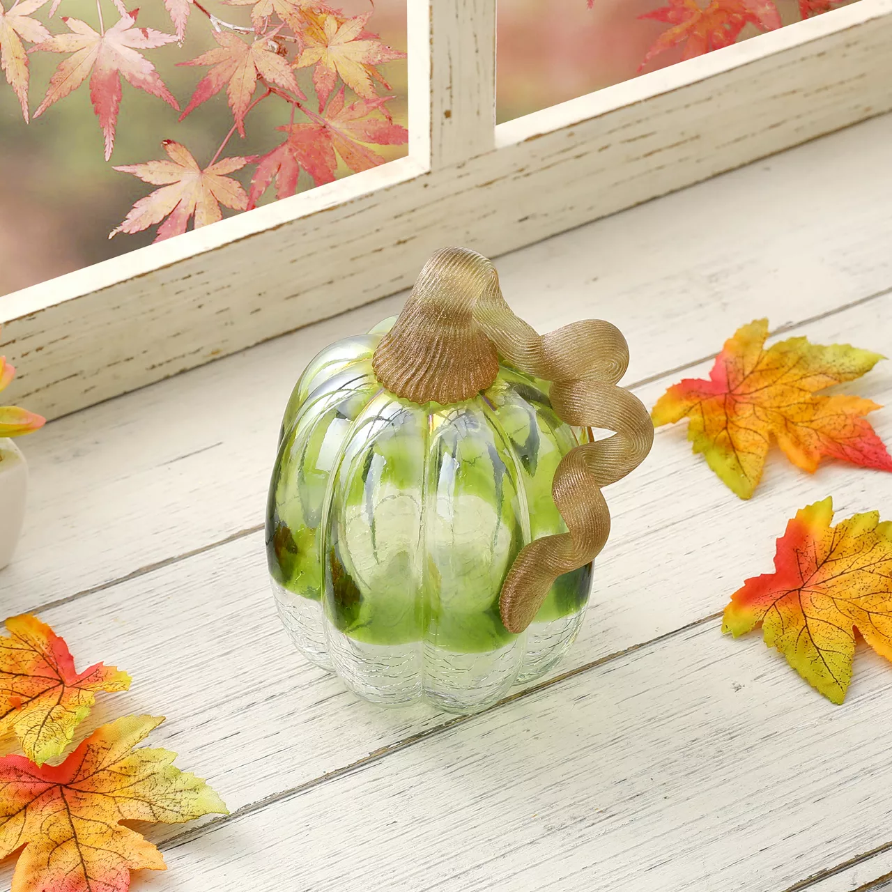 5" Green Crackle Glass Pumpkin - Image 3