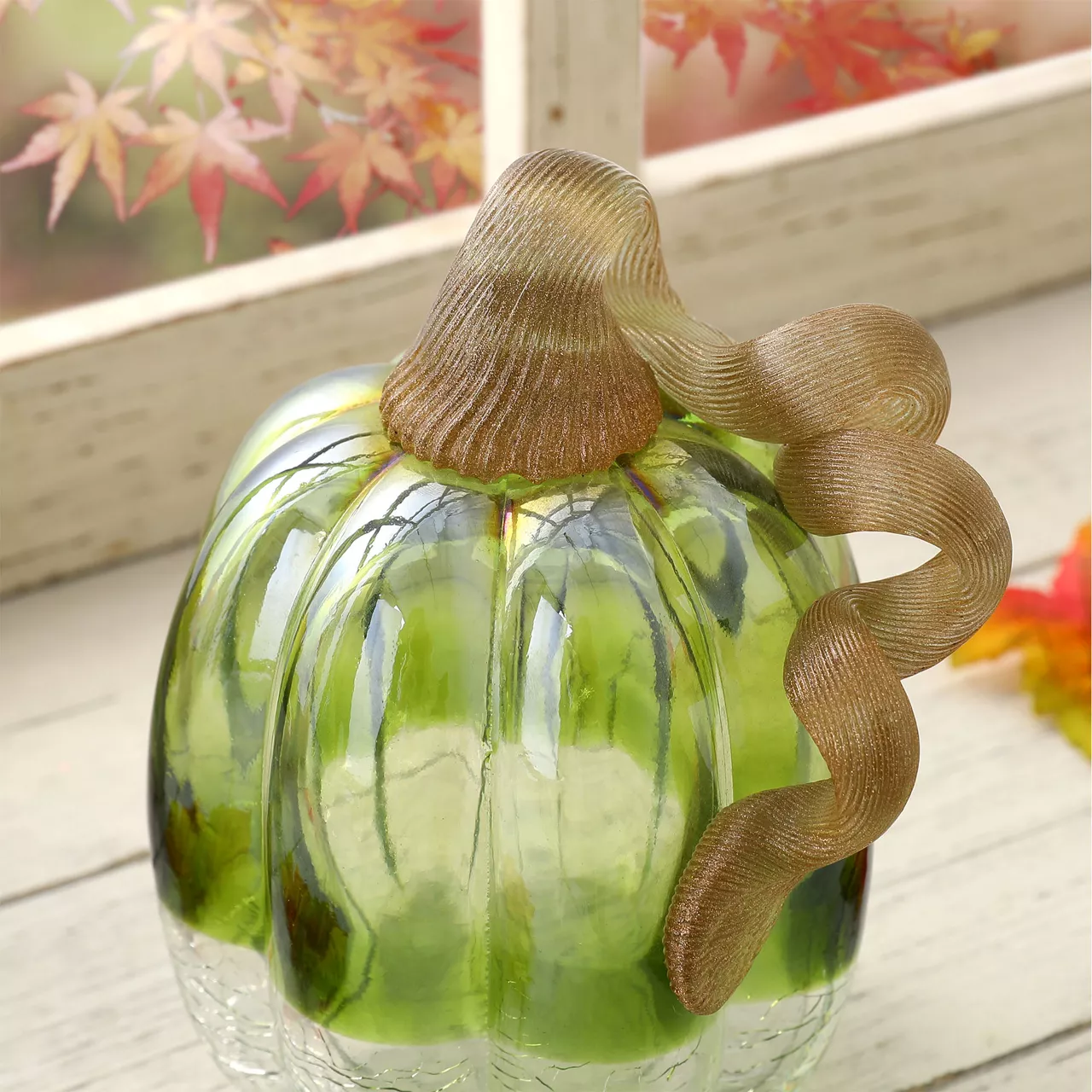 5" Green Crackle Glass Pumpkin - Image 4