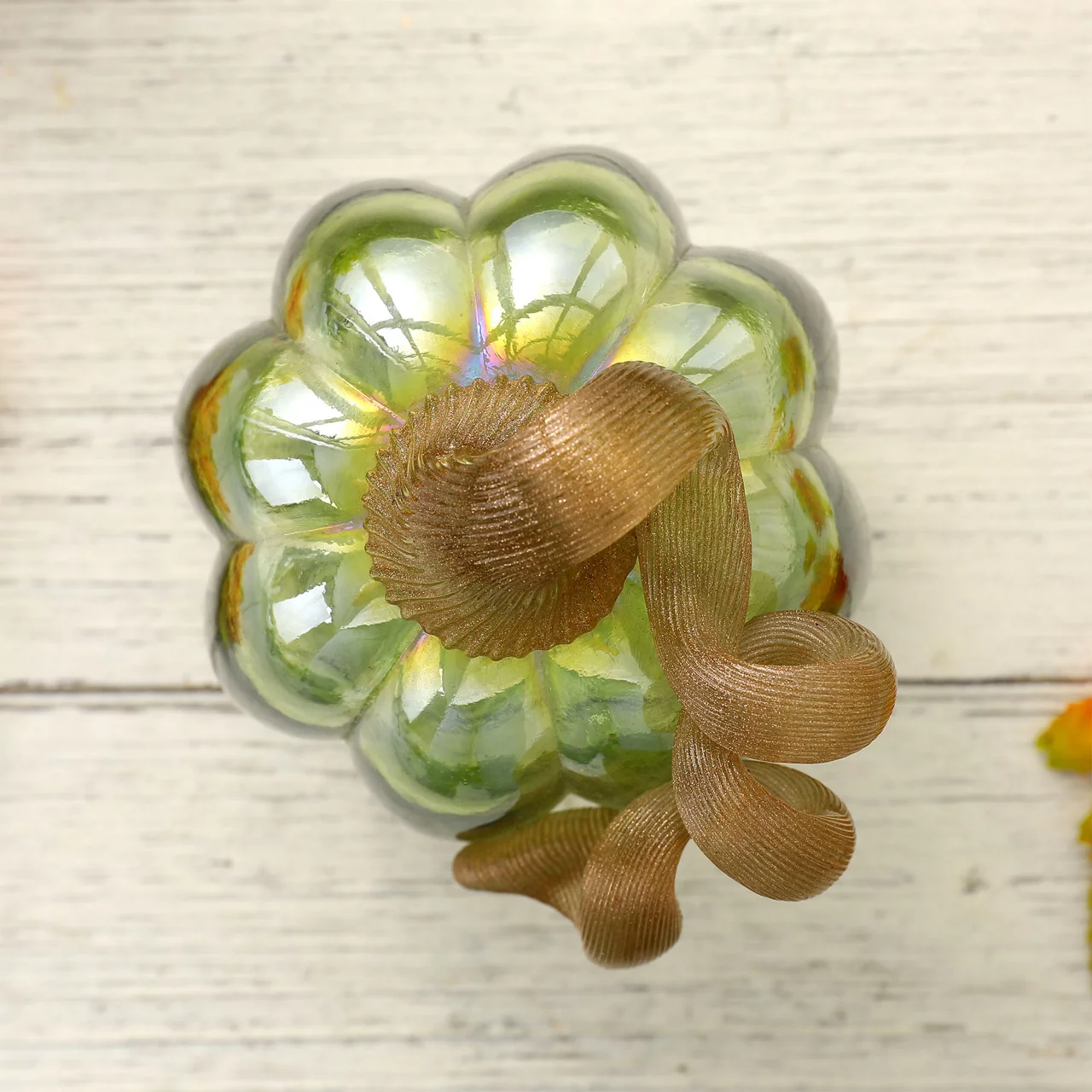 5" Green Crackle Glass Pumpkin - Image 5