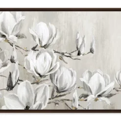 White Magnolia Tree Framed Canvas
