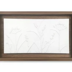 Framed White Embossed Floral Wall Plaque, (10" X 16")
