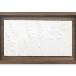 Framed White Embossed Wild Flower Wall Plaque, (10" X 16")