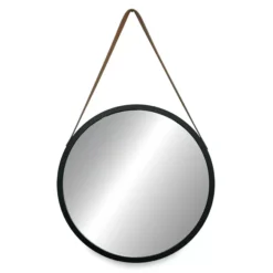 Round Mirror With Leather Hanging Strap
