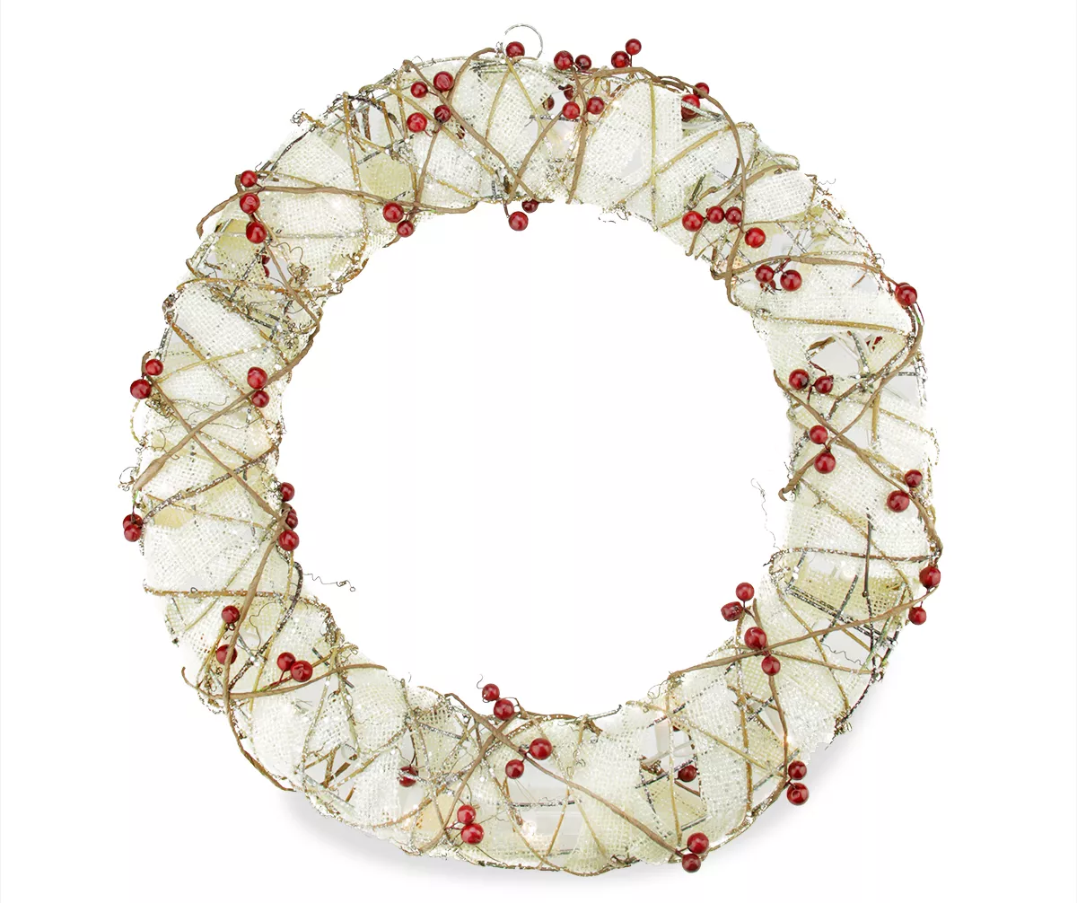 18" Burlap & Berry Light-Up Wreath