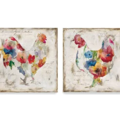 Flowered Hen & Rooster 2-Piece Wrapped Canvas Set