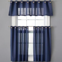 Chambray Blue Valance & Tier 3-Piece Curtain Set