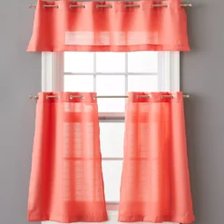 Coral Tucker Valance & Tier 3-Piece Curtain Set