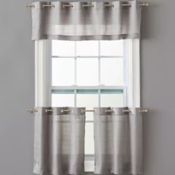 Gray Tucker Textured Valance & Tier 3-Piece Curtain Set