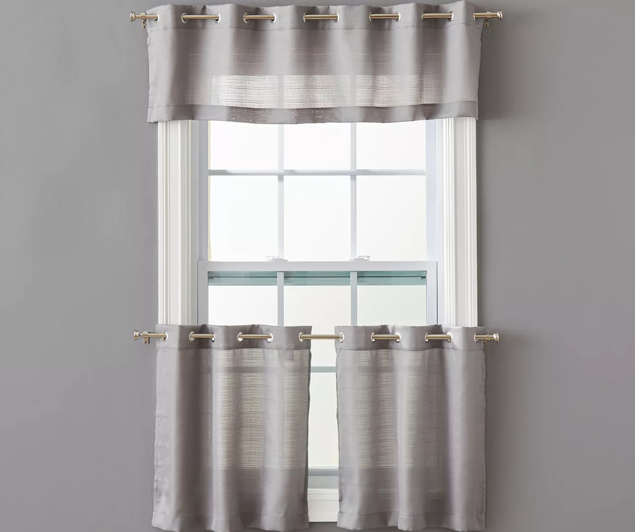 Gray Tucker Textured Valance & Tier 3-Piece Curtain Set