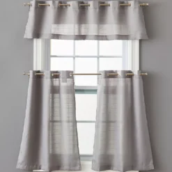 Gray Tucker Valance & Tier 3-Piece Curtain Set