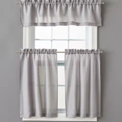 Gray Marla Valance & Tier 3-Piece Curtain Set