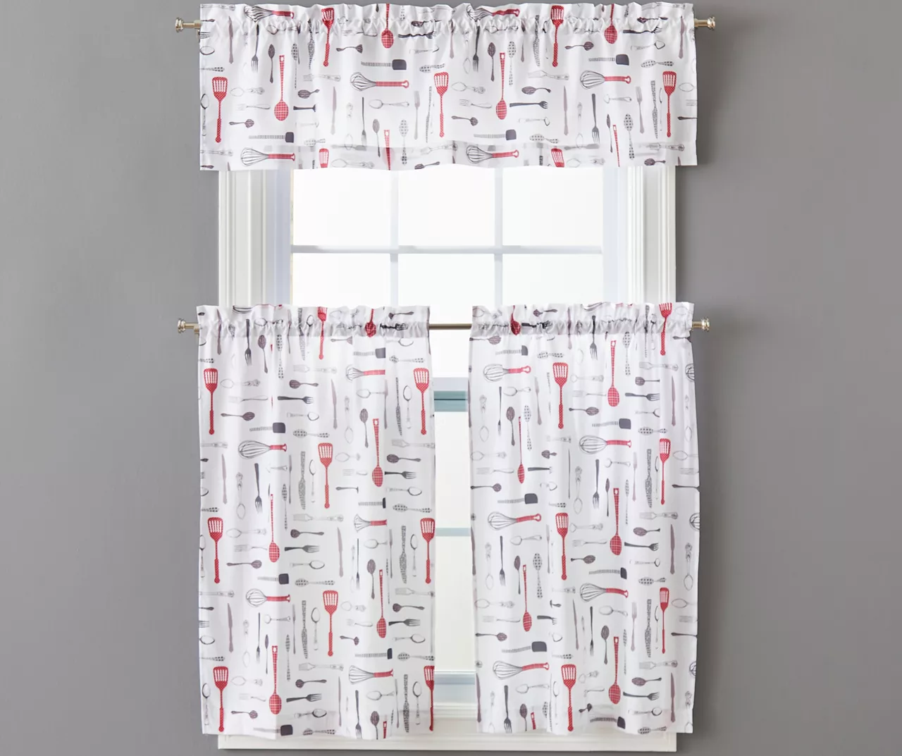 Utensils Print Valance & Tier 3-Piece Curtain Set