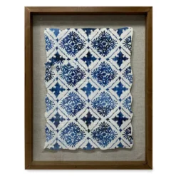 Framed Blue & White Printed Fabric, (14" X 18")