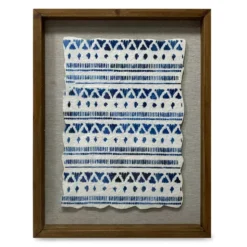 Blue & White Patterned Framed Fabric, (14" X 18")
