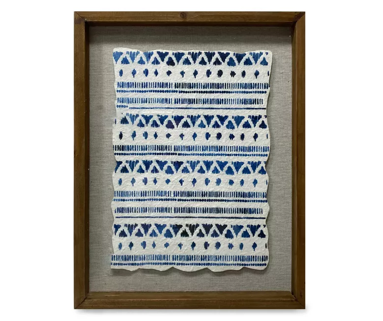 Blue & White Patterned Framed Fabric, (14" X 18")