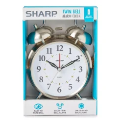 Sharp Brushed Nickel Twin Bell Alarm Clock