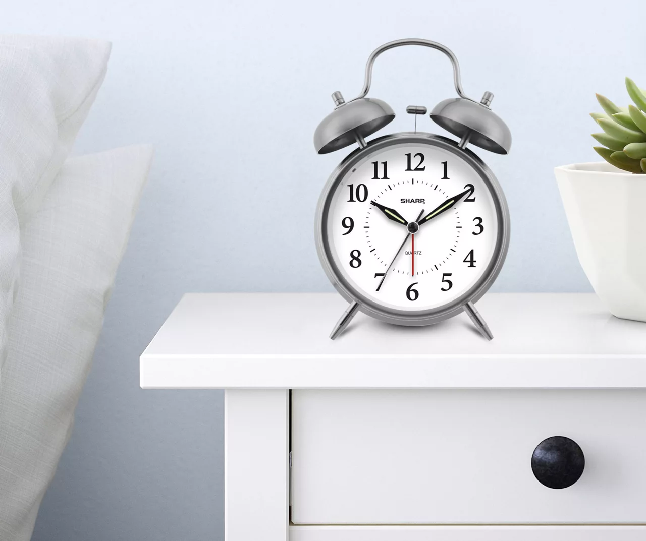 Sharp Brushed Nickel Twin Bell Alarm Clock - Image 6