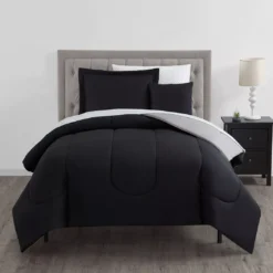 Real Living Gray & Black Reversible Comforter Set