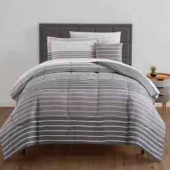 Real Living Alister Gray Striped Reversible Comforter Set