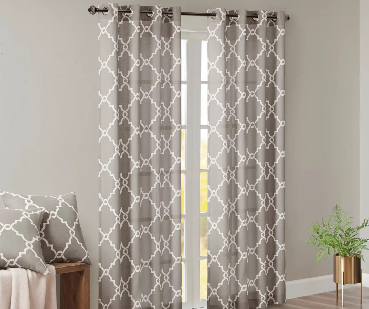 Sereno Fretwork Gray Light-Filtering Grommet Curtain Panel, (63") - Image 2
