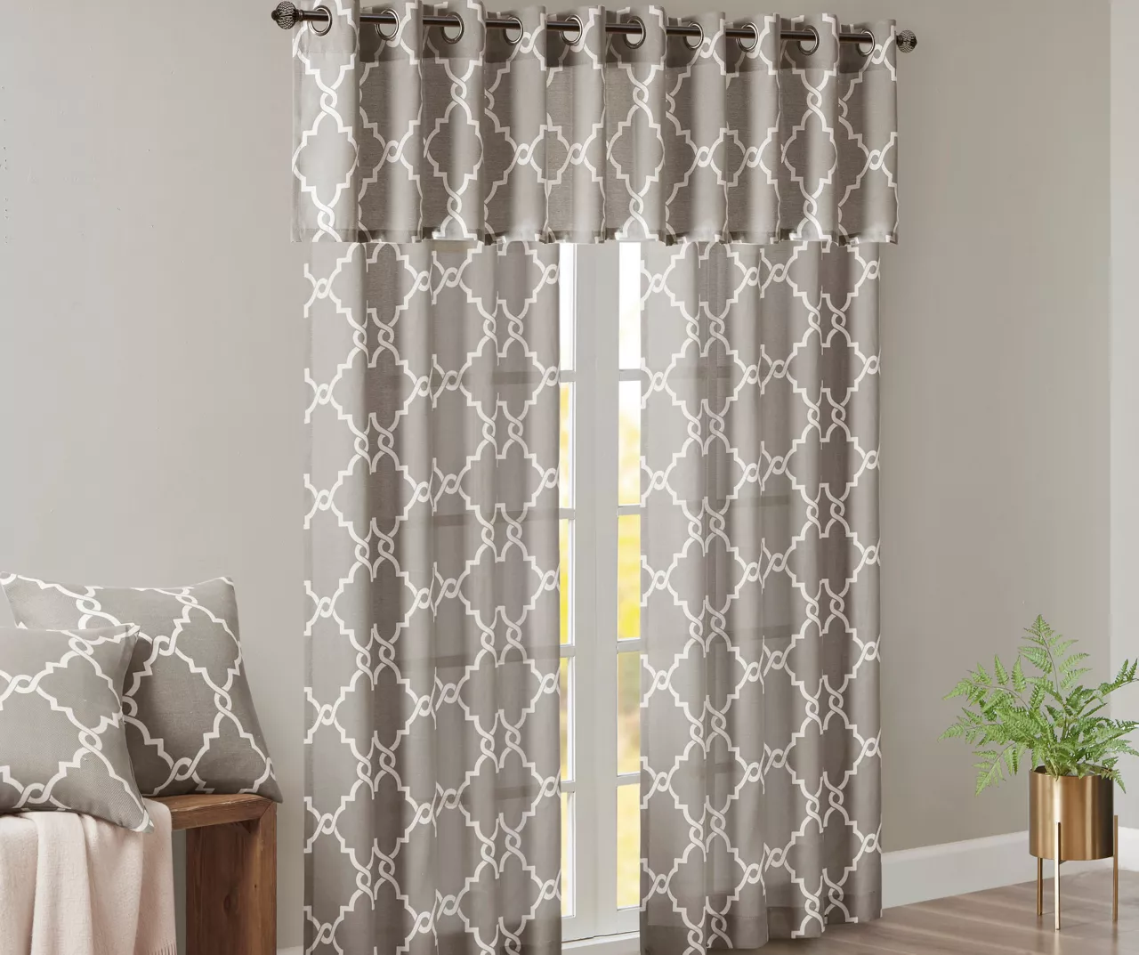 Sereno Fretwork Gray Light-Filtering Grommet Curtain Panel, (95") - Image 11