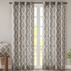 Sereno Fretwork Gray Light-Filtering Grommet Curtain Panel, (63")