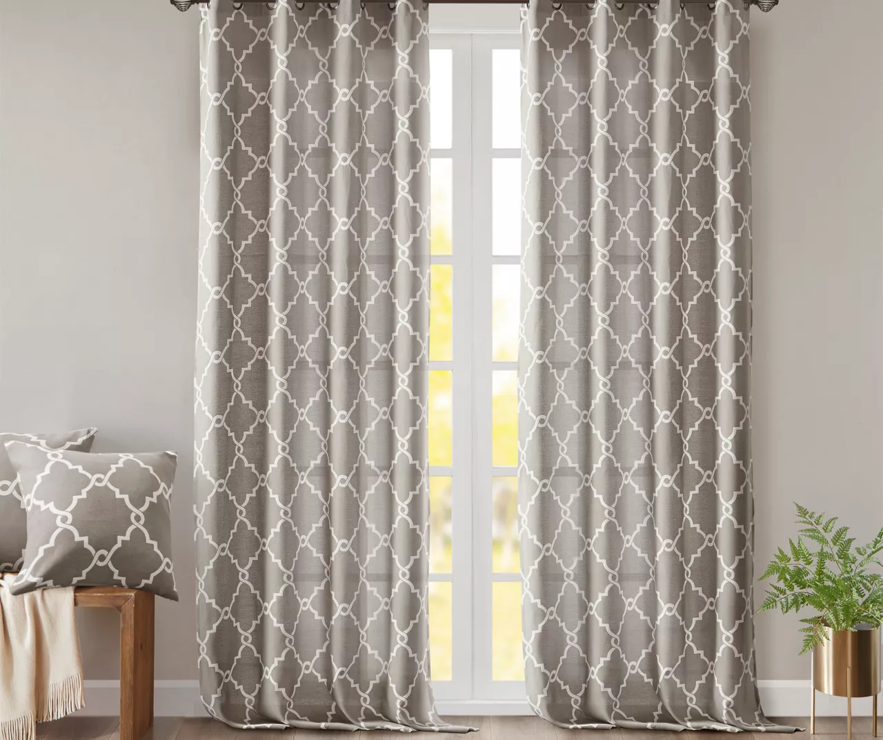 Sereno Fretwork Gray Light-Filtering Grommet Curtain Panel, (63") - Image 8