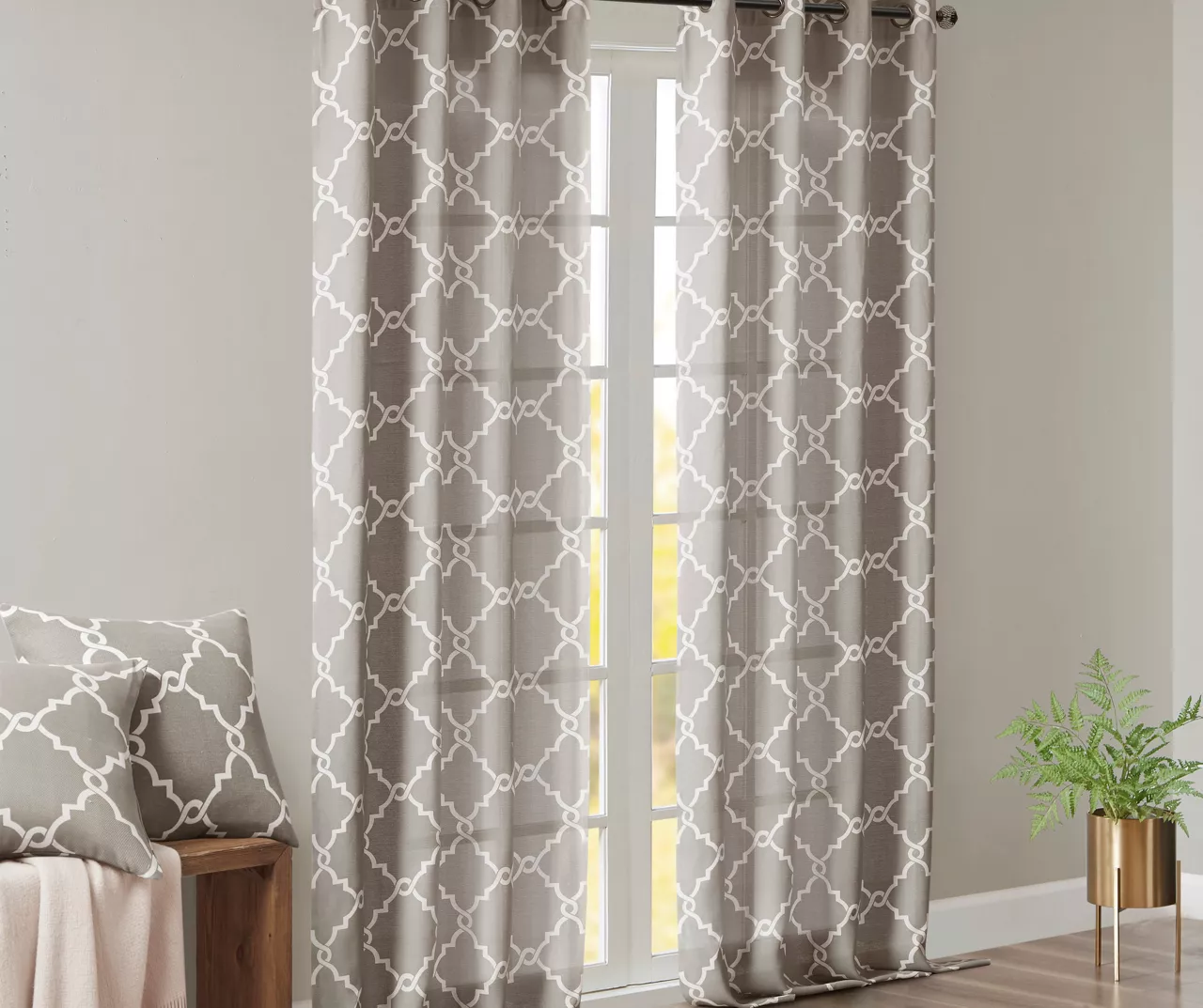 Sereno Fretwork Gray Light-Filtering Grommet Curtain Panel, (84") - Image 9