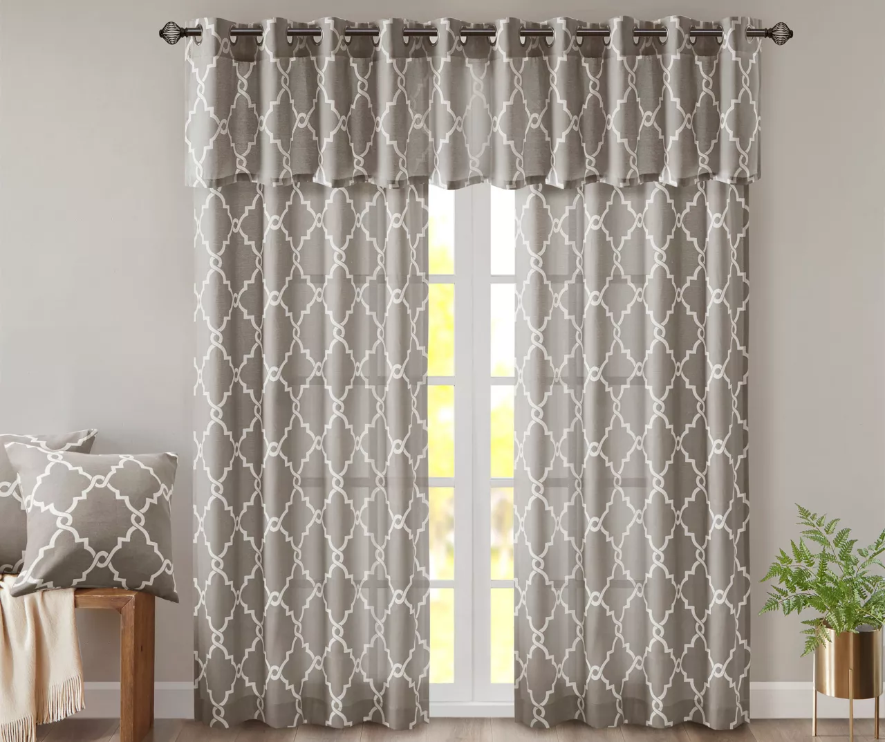 Sereno Fretwork Gray Light-Filtering Grommet Curtain Panel, (84") - Image 10