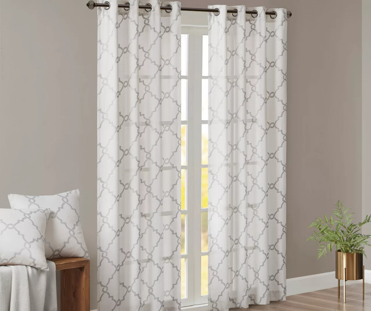 Sereno Fretwork Ivory Light-Filtering Grommet Curtain Panel, (95") - Image 2