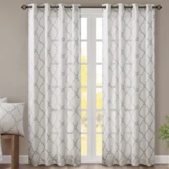 Sereno Fretwork Ivory Light-Filtering Grommet Curtain Panel, (95")